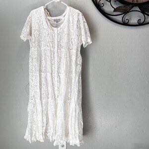vintage Starina White Dress Lace Short Sleeve Tiered  M cottagecore